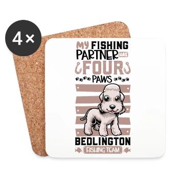 Pêche et Bedlington Terriers - Dessous de verre (lot de 4) - blanc - Devant