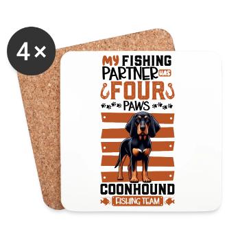 Fishing and Black and Tan Coonhound - Coasters (set of 4) - white - Front