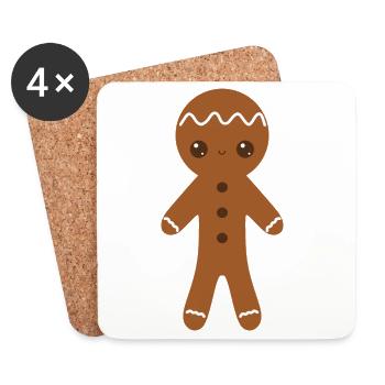 Lebkuchenfigur mit Zuckerguss Details - Untersetzer (4er-Set) - Weiß - Vorne