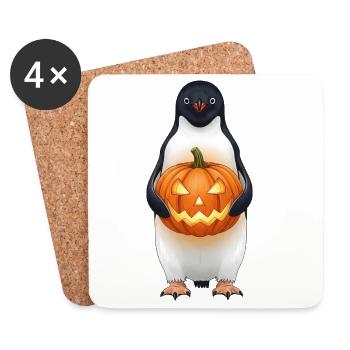 Süßer Halloween Pinguin mit Kürbis Cartoon Spaß - Untersetzer (4er-Set) - Weiß - Vorne