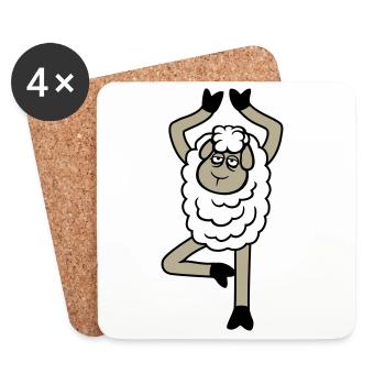 Sheep Tired Exhausted Sad Yoga Tree Pose Comic - Coasters (set of 4) - white - Front