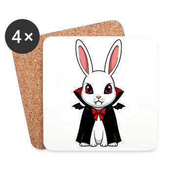 Cute Halloween Rabbit Vampire Chibi Cartoon - Coasters (set of 4) - white - Front