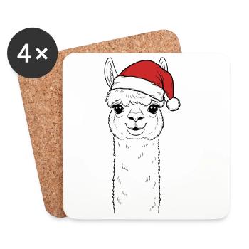 Alpaga de Noël avec chapeau - Dessous de verre (lot de 4) - blanc - Devant