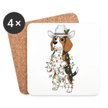 Funny Beagle Christmas Mistletoe Cartoon - Coasters (set of 4) - white - Front