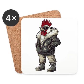 Rooster Cool Winter - Coasters (set of 4) - white - Front