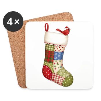 Cartoon Christmas sock with red bird - Coasters (set of 4) - white - Front