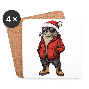 Robbe Tier Weihnachten Winter - Untersetzer (4er-Set) - Weiß - Vorne