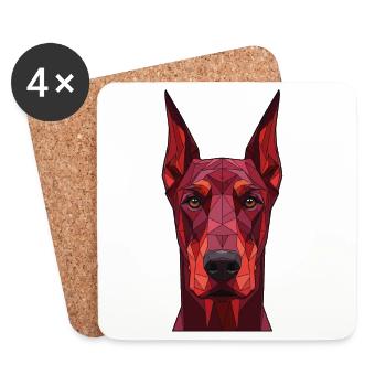 Portrait géométrique de chien rouge - Dessous de verre (lot de 4) - blanc - Devant