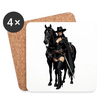 Femme Zorro avec cheval noir 2 - Dessous de verre (lot de 4) - blanc - Devant