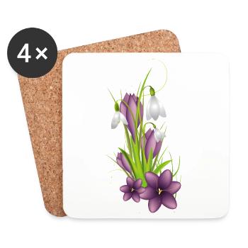 Perce-neige et crocus délicats illustrés - Dessous de verre (lot de 4) - blanc - Devant