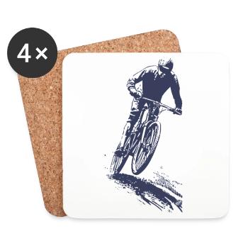 Mountainbike-Silhouette im Sprung - Untersetzer (4er-Set) - Weiß - Vorne