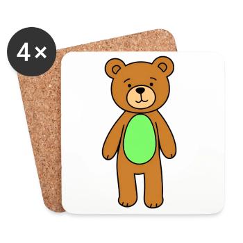 Cuddly Bear Green Belly Cartoon - Coasters (set of 4) - white - Front