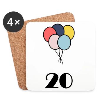 20. 20 ANS. 20e ANNIVERSAIRE. ANNIVERSAIRE 20 ANS. - Dessous de verre (lot de 4) - blanc - Devant