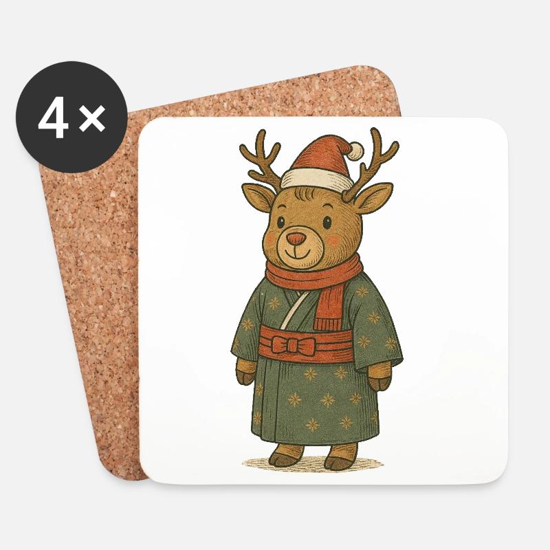 Koro das Weihnachtsreh - Untersetzer (4er-Set) - Weiß