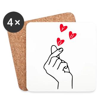 Finger Heart Love Minimal Line Art Design - Untersetzer (4er-Set) - Weiß - Vorne