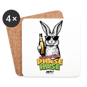 Phase Bunny with Beer – Colorful Cartoon - Coasters (set of 4) - white - Front