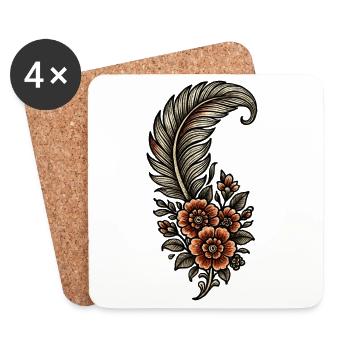Vintage Feather and Floral Embroidery - Coasters (set of 4) - white - Front