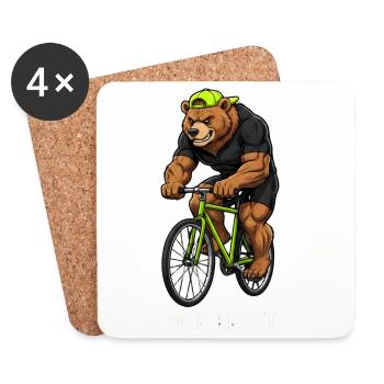 Cyclist Road Bike Mountain Bike Cool Bear Bicycle - Coasters (set of 4) - white - Front