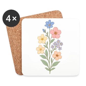 Bouquet aquarelle fleurs pastel - Dessous de verre (lot de 4) - blanc - Devant