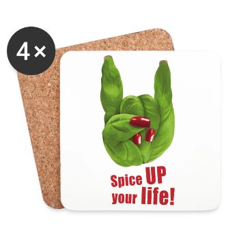 Spice UP your life - Basilikum - Rock ’n’ Roll - Untersetzer (4er-Set) - Weiß - Vorne