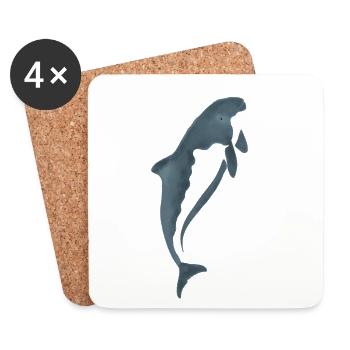 Aquarell-Delfin Silhouette - Untersetzer (4er-Set) - Weiß - Vorne