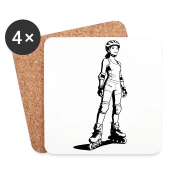 Patinage en ligne - Dessous de verre (lot de 4) - blanc - Devant