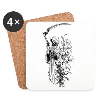 Death & Bloom Answer to No One – Skull Graphic Tee - Coasters (set of 4) - white - Front