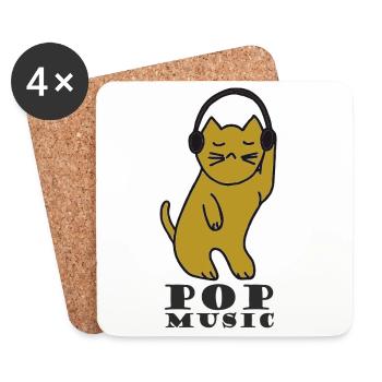 DJ chat avec un casque - Dessous de verre (lot de 4) - blanc - Devant