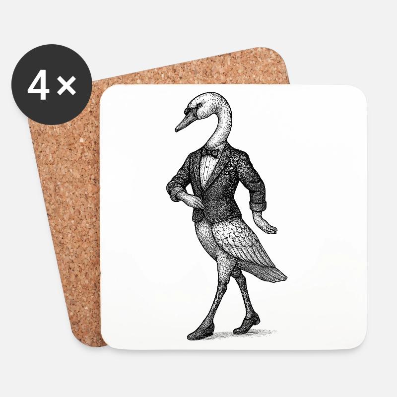 Schwan im Smoking - Untersetzer (4er-Set) - Weiß
