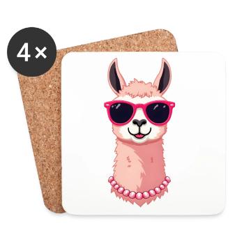 Lama avec lunettes de soleil - Dessous de verre (lot de 4) - blanc - Devant