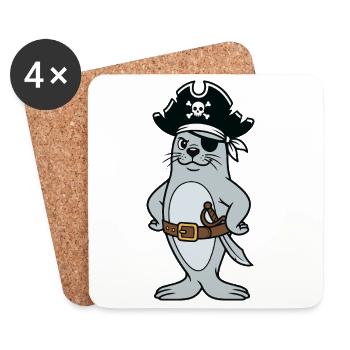 Pirate phoque - Dessous de verre (lot de 4) - blanc - Devant