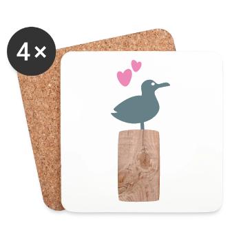 Seagull Wooden Pole Beach Summer Baltic Sea North Sea Sea - Coasters (set of 4) - white - Front