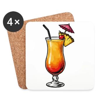 Tropischer Cocktail mit Ananas und Kirsch - Untersetzer (4er-Set) - Weiß - Vorne