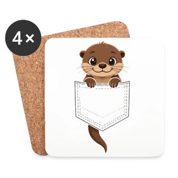 Une loutre mignonne qui sort de sa poche, - Dessous de verre (lot de 4) - blanc - Devant