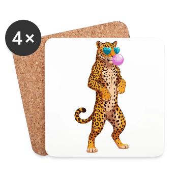 Cooler Leopard Mit Sonnenbrille Und Kaugummi - Untersetzer (4er-Set) - Weiß - Vorne