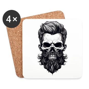 male skull with beard and hair - Coasters (set of 4) - white - Front