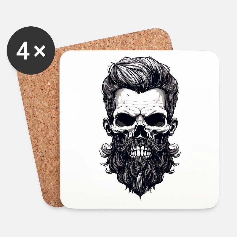 männlicher Totenkopf mit Bart und Haaren - Untersetzer (4er-Set) - Weiß
