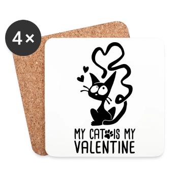 My cat is my valentine - Dessous de verre (lot de 4) - blanc - Devant