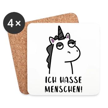 Ich hasse Menschen - Genervtes Einhorn - Untersetzer (4er-Set) - Weiß - Vorne