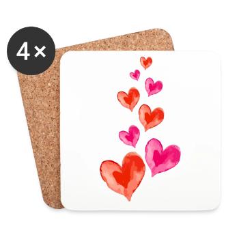 Herzen Liebe Wasserfarben Valentinstag - Untersetzer (4er-Set) - Weiß - Vorne