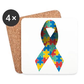 Awareness Ribbon for Autism and Asperger's Syndrome - Coasters (set of 4) - white - Front