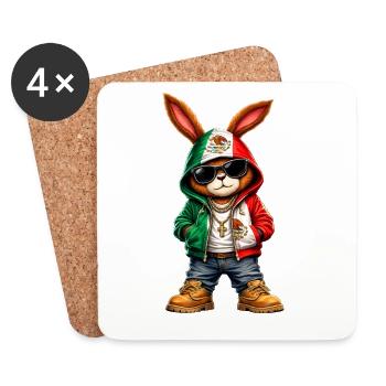 Lapin à capuche avec drapeau du Mexique - Dessous de verre (lot de 4) - blanc - Devant