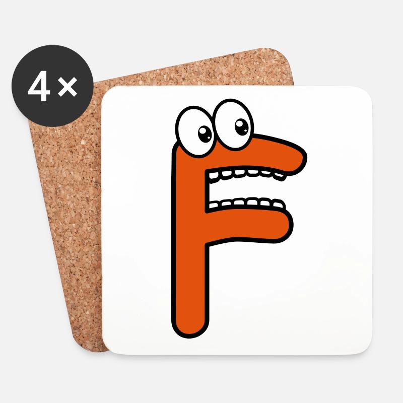 F - Buchstabe F mit Augen 👀 - Untersetzer (4er-Set) - Weiß