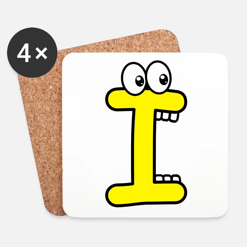 I - Buchstabe I mit Augen 👀 - Untersetzer (4er-Set) - Weiß