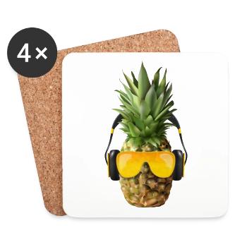 Ananas mit Kopfhörer - Untersetzer (4er-Set) - Weiß - Vorne