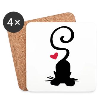 Cat red heart / cat - heart - yoga - Coasters (set of 4) - white - Front