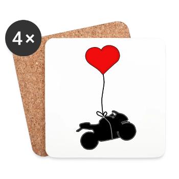 Moto avec cœur - Dessous de verre (lot de 4) - blanc - Devant