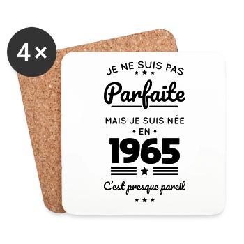 Anniversaire 60 ans - Pas parfaite née en 1965 - Dessous de verre (lot de 4) - blanc - Devant