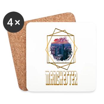 Manchester England UK City Skyline Love Gold - Coasters (set of 4) - white - Front