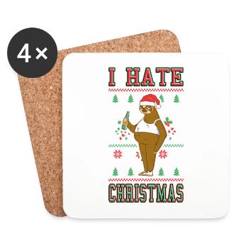 I Hate Christmas Saying Funny Ugly Sloth - Coasters (set of 4) - white - Front